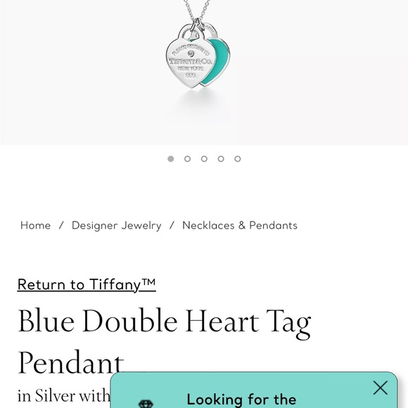 Tiffany Blue Double Heart Tag Pendant with Small Diamond - Picture 3 of 4